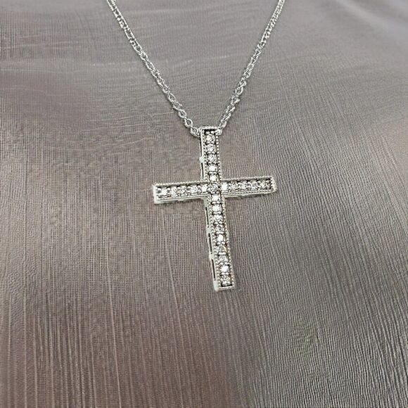 Natural Diamond Cross Pendant with Chain 17" 14k W Gold 0.25 CT Certified 307922 - Picture 11 of 15